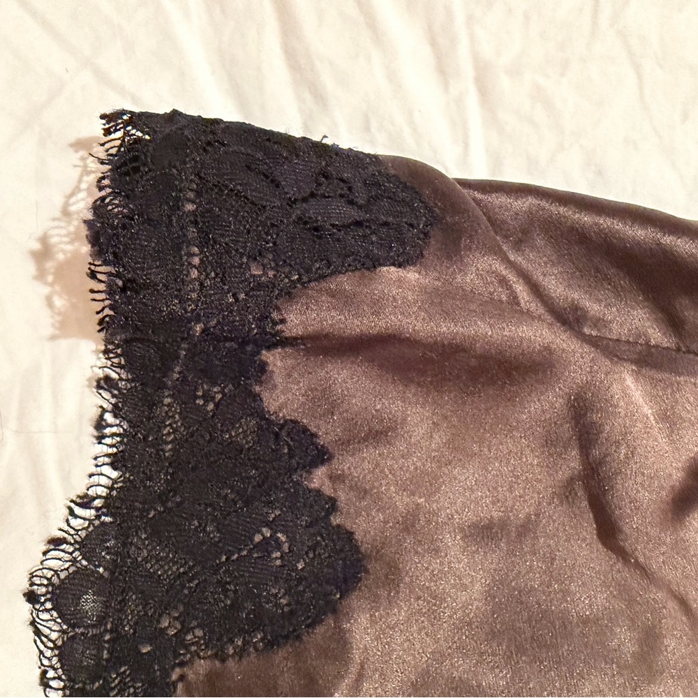 Vintage Silky Chocolate Brown Lace-Trim Wrap Top Y2K - Picture 6 of 6